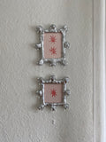 Pair of Chrome Frames and shell Lino Prints - dripping in pearls